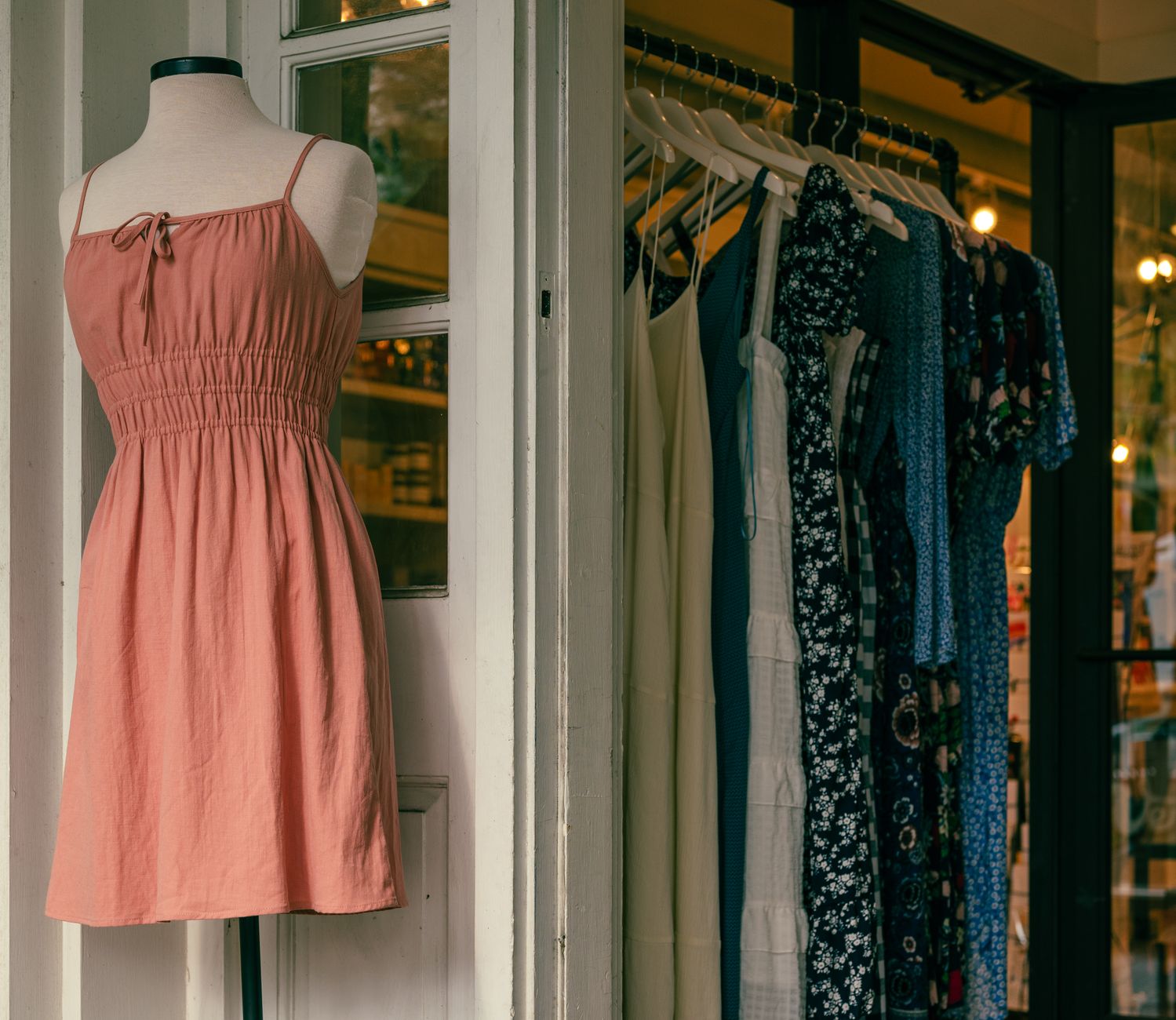 Shelves of coastal lifestyle goods in a bright retail store